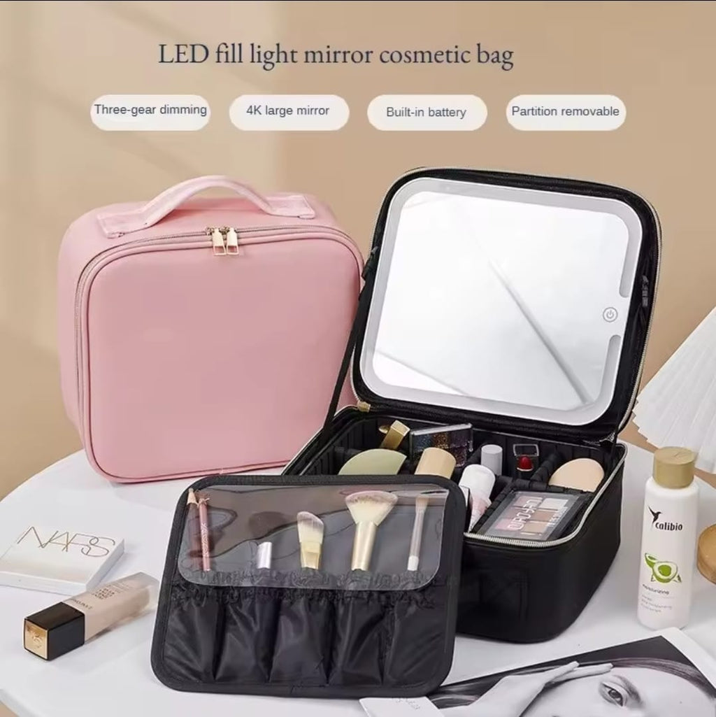 Estuche de cosméticos con iluminación LED con espejo